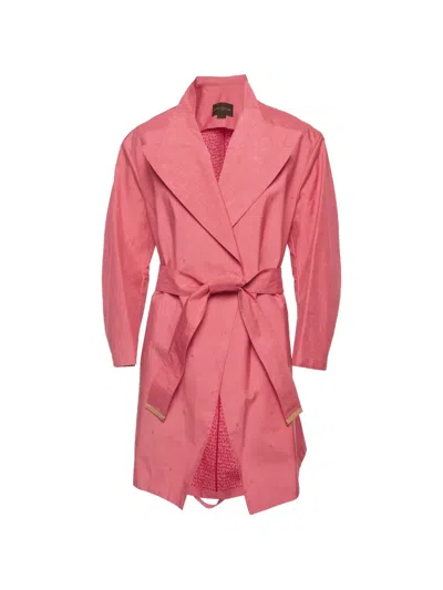 Pre-owned Louis Vuitton Belted Wide-lapel Coat In Pink