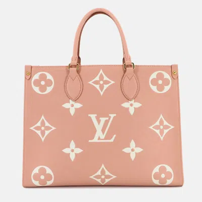 Pre-owned Louis Vuitton Bicolor Monogram Empreinte Onthego Mm Tote Bag Rose Trianon Creme