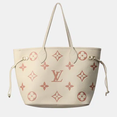 Pre-owned Louis Vuitton Bicolor Monogram Giant Empreinte Leather Neverfull Mm Tote Bag In White