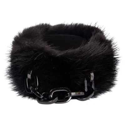 Pre-owned Louis Vuitton Black 2014 Lock Me Mink Fur Cuff Bracelet