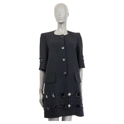 Pre-owned Louis Vuitton Black Acetate Beaded Cut Out Coat Jacket 38 S