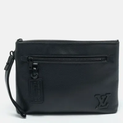 Pre-owned Louis Vuitton Black Aerogram Leather Takeoff Pouch