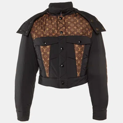 Pre-owned Louis Vuitton Black & Brown Monogram Hooded Puffer Jacket S