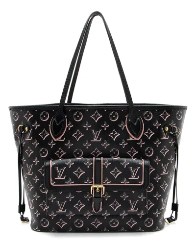Pre-owned Louis Vuitton Black & Pink Monogram Canvas Fall For You Neverfull Mm (authentic Pre-loved)