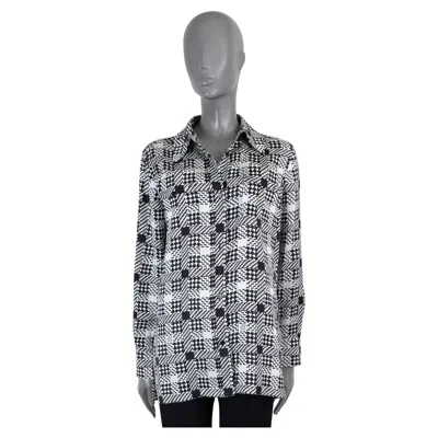 Pre-owned Louis Vuitton Black & White Silk 2018 Geometric Blouse Shirt 36 Xs