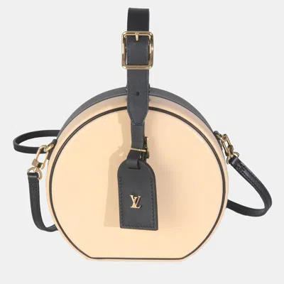 Pre-owned Louis Vuitton Black Beige Calfskin Petite Boite Chapeau Bag In Sand