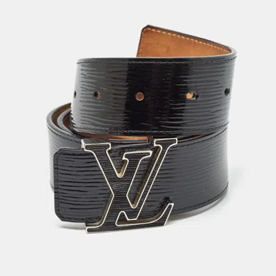 Pre-owned Louis Vuitton Black Black Epi Electric Leather Lv Intials Belt 85cm