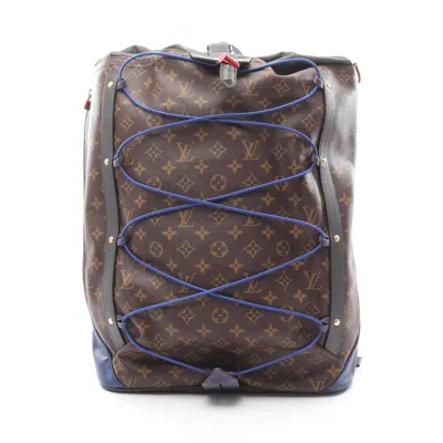 Pre-owned Louis Vuitton Black Blue Brown Monogram Pvc Coated Canvas Leather Backpack ()