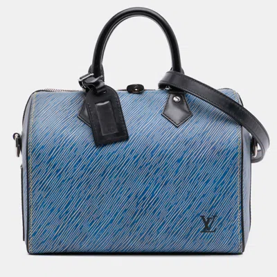 Pre-owned Louis Vuitton Black Blue Epi Denim Speedy Bandouliere 25