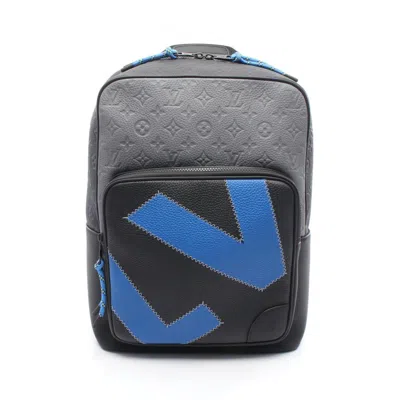 Pre-owned Louis Vuitton Black Blue Gray Monogram Leather Backpack ()