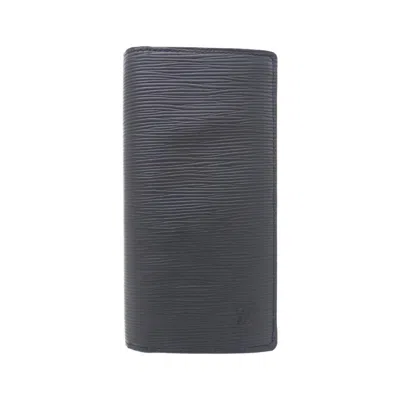 Pre-owned Louis Vuitton Black Blue Leather Long Wallet (bi-fold) () In Black, Blue