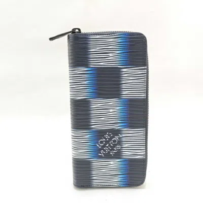 Pre-owned Louis Vuitton Black Blue Navy White Leather Long Wallet (bi-fold) ()