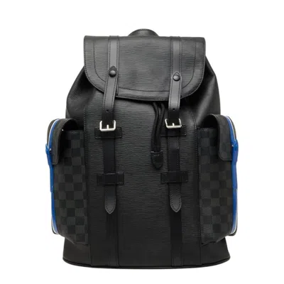 Pre-owned Louis Vuitton Black Blue Pvc Leather Backpack () In Black, Blue