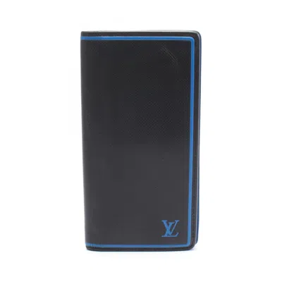 Pre-owned Louis Vuitton Black Blue Taiga Leather Leather Long Wallet (bi-fold) () In Multi