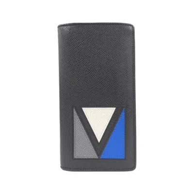 Pre-owned Louis Vuitton Black Blue Taiga Leather Long Wallet (bi-fold) () In Multi