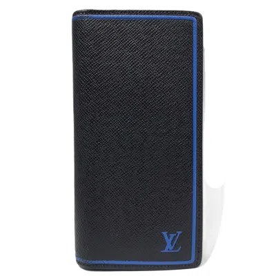 Pre-owned Louis Vuitton Black Blue Taiga Leather Long Wallet (bi-fold) () In Multi