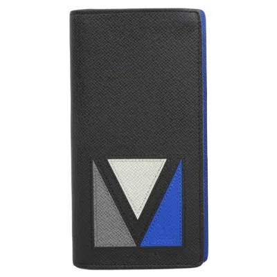 Pre-owned Louis Vuitton Black Blue Taiga Leather Long Wallet (bi-fold) () In Multi