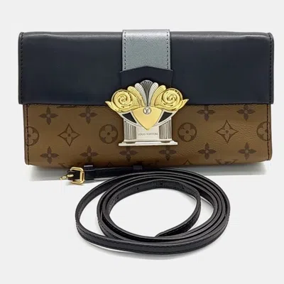 Pre-owned Louis Vuitton Black Brown Canvas And Leather Column Clutch