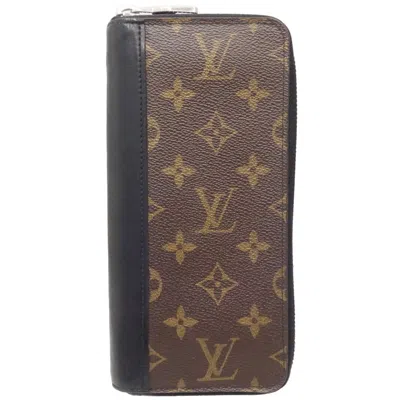 Pre-owned Louis Vuitton Black Brown Canvas Long Wallet (bi-fold) () In Black, Brown
