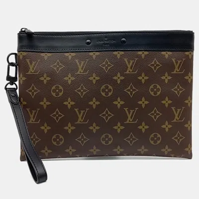 Pre-owned Louis Vuitton Black Brown Coated Canvas And Leather Pochette Tougo Clutch