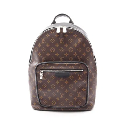 Pre-owned Louis Vuitton Black Brown Coated Canvas Leather Backpack Handbag () In Black, Brown