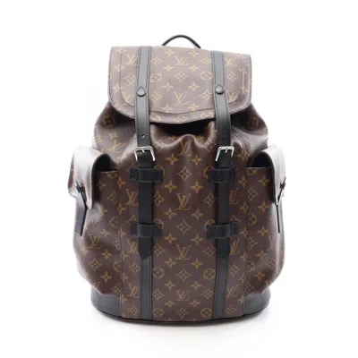 Pre-owned Louis Vuitton Black Brown Coated Canvas Leather Backpack Handbag () In Black, Brown