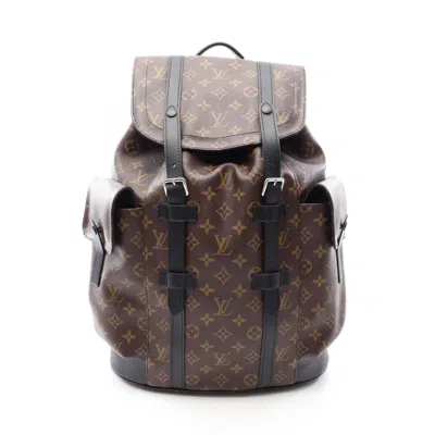 Pre-owned Louis Vuitton Black Brown Coated Canvas Leather Backpack Handbag () In Black, Brown