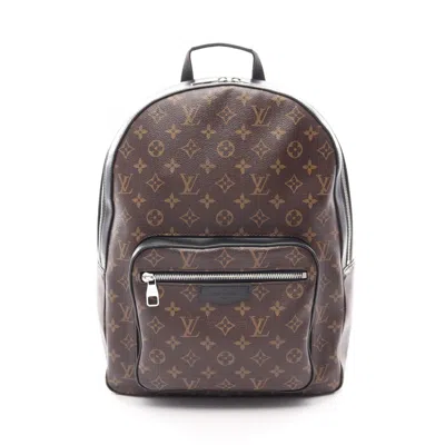 Pre-owned Louis Vuitton Black Brown Coated Canvas Leather Backpack Handbag () In Black, Brown