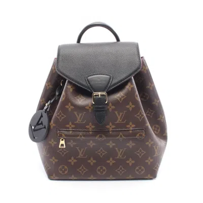 Pre-owned Louis Vuitton Black Brown Coated Canvas Leather Backpack Handbag () In Multi