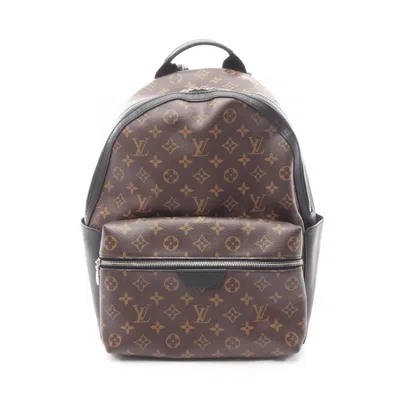 Pre-owned Louis Vuitton Black Brown Coated Canvas Leather Backpack Handbag () In Multi