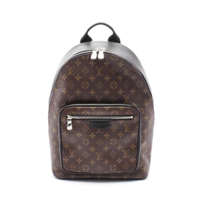 Pre-owned Louis Vuitton Black Brown Coated Canvas Leather Backpack ()