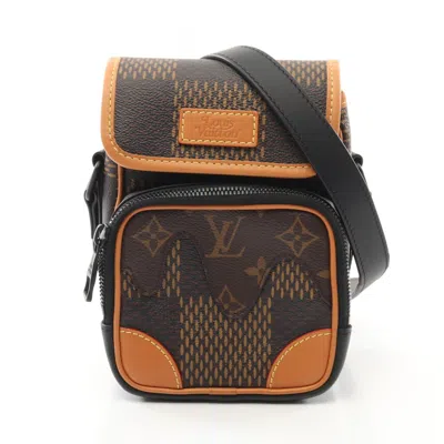 Pre-owned Louis Vuitton Black Brown Coated Canvas Leather Shoulder Bag ()