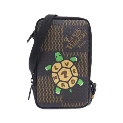 Pre-owned Louis Vuitton Black Brown Coated Canvas Phone Wallet () In Multi