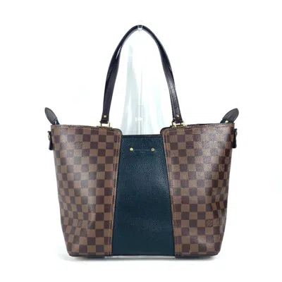 Pre-owned Louis Vuitton Black Brown Damier Canvas Leather Shoulder Bag Tote Bag ()