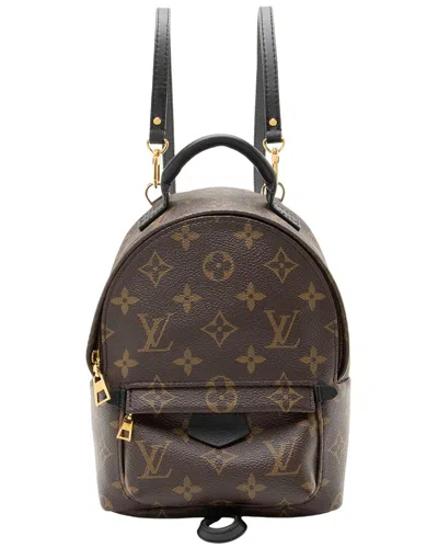 Pre-owned Louis Vuitton Black, Brown Monogram Canvas Coated Canvas, Leather Palm Springs  Mini Backpack (authe