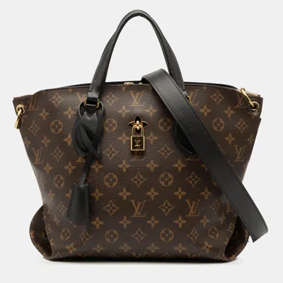 Pre-owned Louis Vuitton Black Brown Monogram Flower Zipped Tote Mm