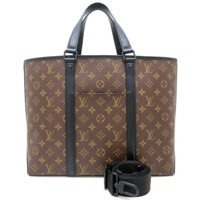 Pre-owned Louis Vuitton Black Brown Monogram Macassar Canvas Leather Tote Bag ()