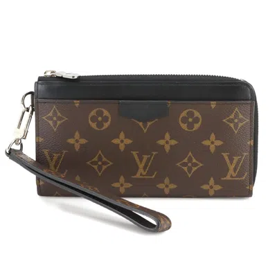 Pre-owned Louis Vuitton Black Brown Monogram Macassar Monogram Leather Long Wallet (bi-fold) () In Multi