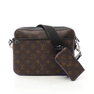 Pre-owned Louis Vuitton Black Brown Monogram Macassar Purple Coated Canvas Shoulder Bag ()