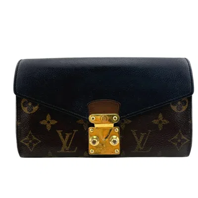Pre-owned Louis Vuitton Black Brown Monogram Monogram Leather Long Wallet (bi-fold) () In Multi