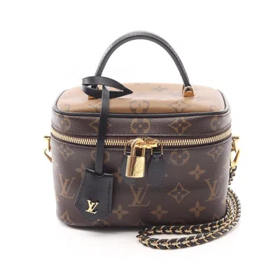 Pre-owned Louis Vuitton Black Brown Monogram Reverse Coated Canvas Leather Handbag Vanity Bag ()