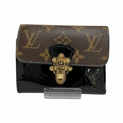 Pre-owned Louis Vuitton Black Brown Patent Leather Wallet (tri-fold) () In Multi