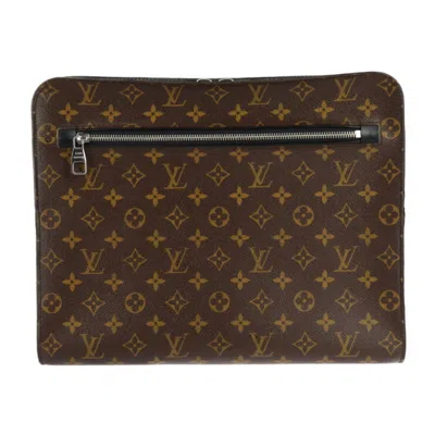 Pre-owned Louis Vuitton Black Brown Pvc Leather Clutch Bag Handbag ()