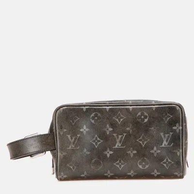 Pre-owned Louis Vuitton Black Brushed Monogram Leather Locker Dopp Kit Clutch