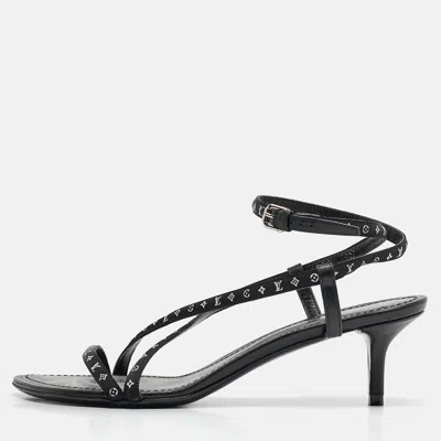 Pre-owned Louis Vuitton Black Canvas And Leather Ankle Strap Sandals Size 36.5