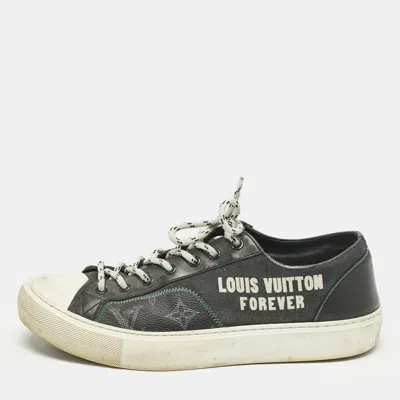 Pre-owned Louis Vuitton Black Canvas And Leather Lv Forever Tattoo Low Top Sneakers Size 40