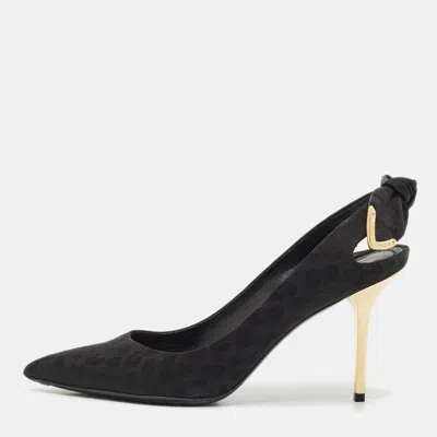 Pre-owned Louis Vuitton Black Canvas Pointed Toe Slingback Pumps Size 37.5