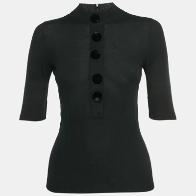 Pre-owned Louis Vuitton Black Cashmere Knit Mock Neck Top M