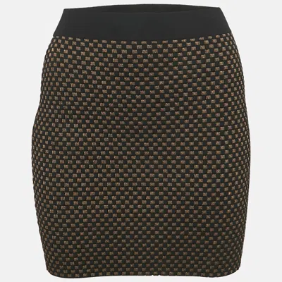 Pre-owned Louis Vuitton Black Check Lurex Knit Mini Skirt Xs