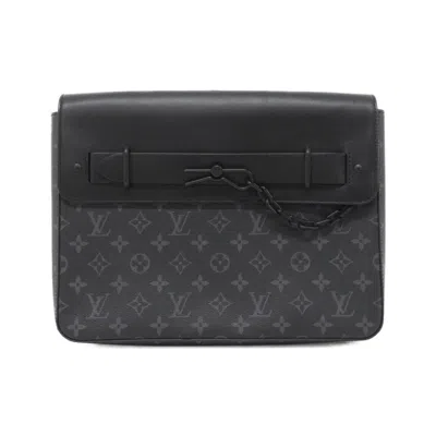 Pre-owned Louis Vuitton Black Coated Canvas Clutch Bag Handbag ()